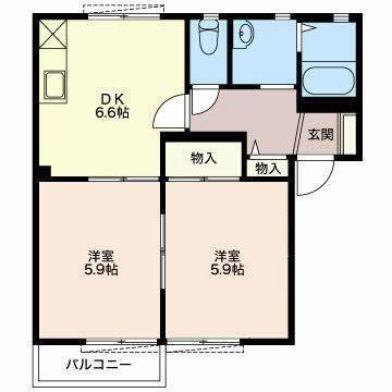 ビューテラス A(2DK/2階)の間取り写真