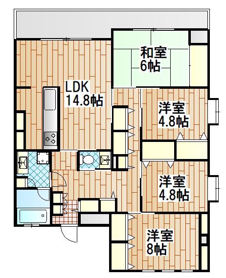 ウィンビュ三ツ沢(4LDK/3階)の間取り写真
