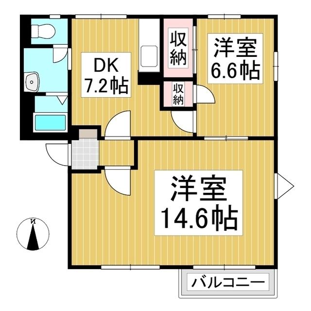 フレグランス城北I(2DK/2階)の間取り写真