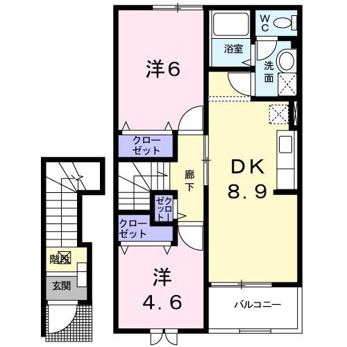 メゾンボヌールB(2DK/2階)の間取り写真