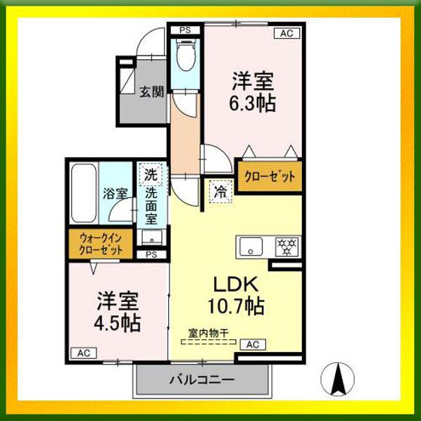 ベルウッドコートA棟(2LDK/1階)の間取り写真