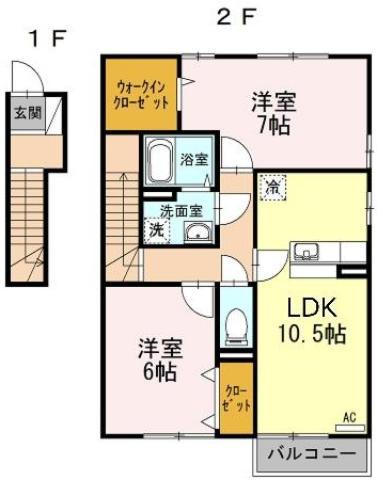 アクシス南島田 C(2LDK/2階)の間取り写真