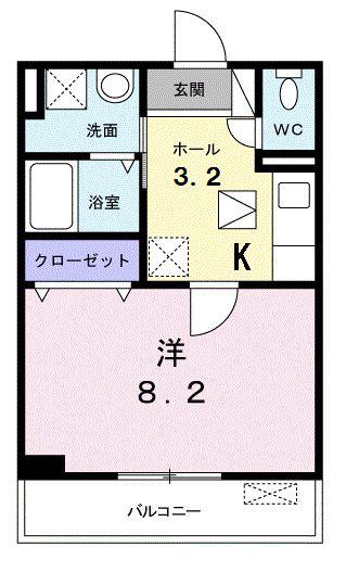 ハーベストI(1K/1階)の間取り写真