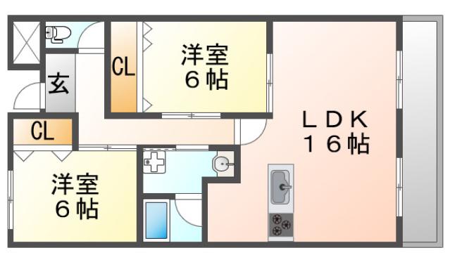 メロディーハイツ五月が丘(2LDK/6階)の間取り写真