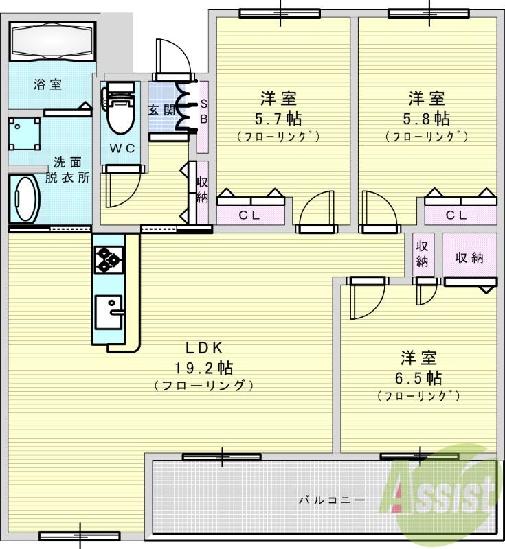 シュロス桃山台(3LDK/2階)の間取り写真