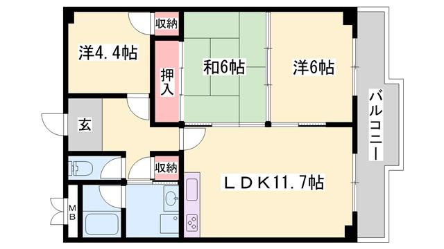 サンシャイン山下B棟(3LDK/2階)の間取り写真