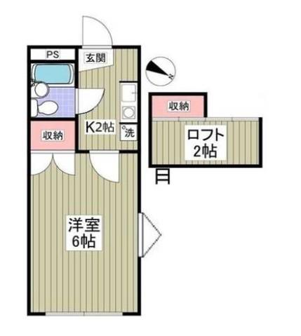 ガーデンヒルズ新倉D(1K/2階)の間取り写真