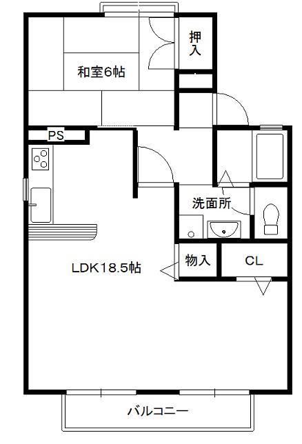 東華苑E棟(1LDK/2階)の間取り写真