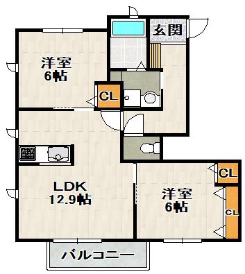 シャーメゾン雲雀丘(2LDK/1階)の間取り写真