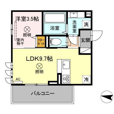 コンフォール古閑上(1LDK/2階)の間取り写真