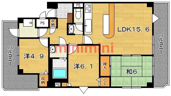 光栄ハイツ茨木(3LDK/3階)の間取り写真
