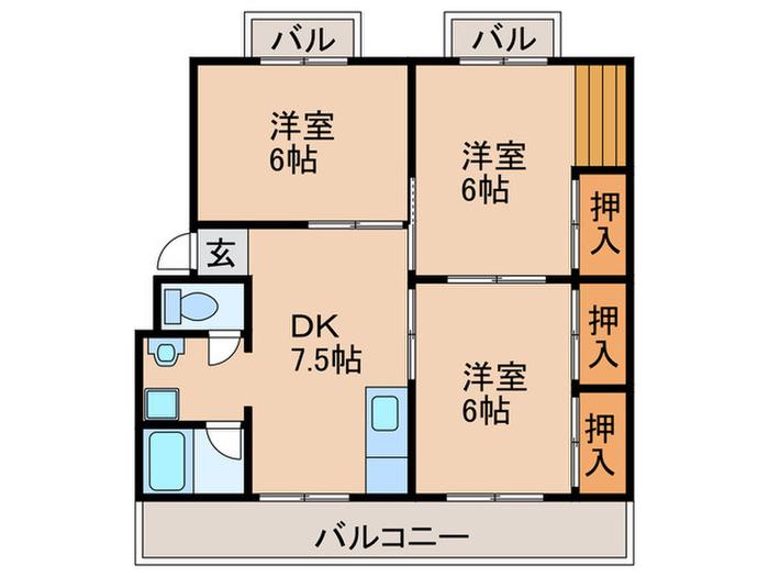 大洋ビル(3DK/3階)の間取り写真