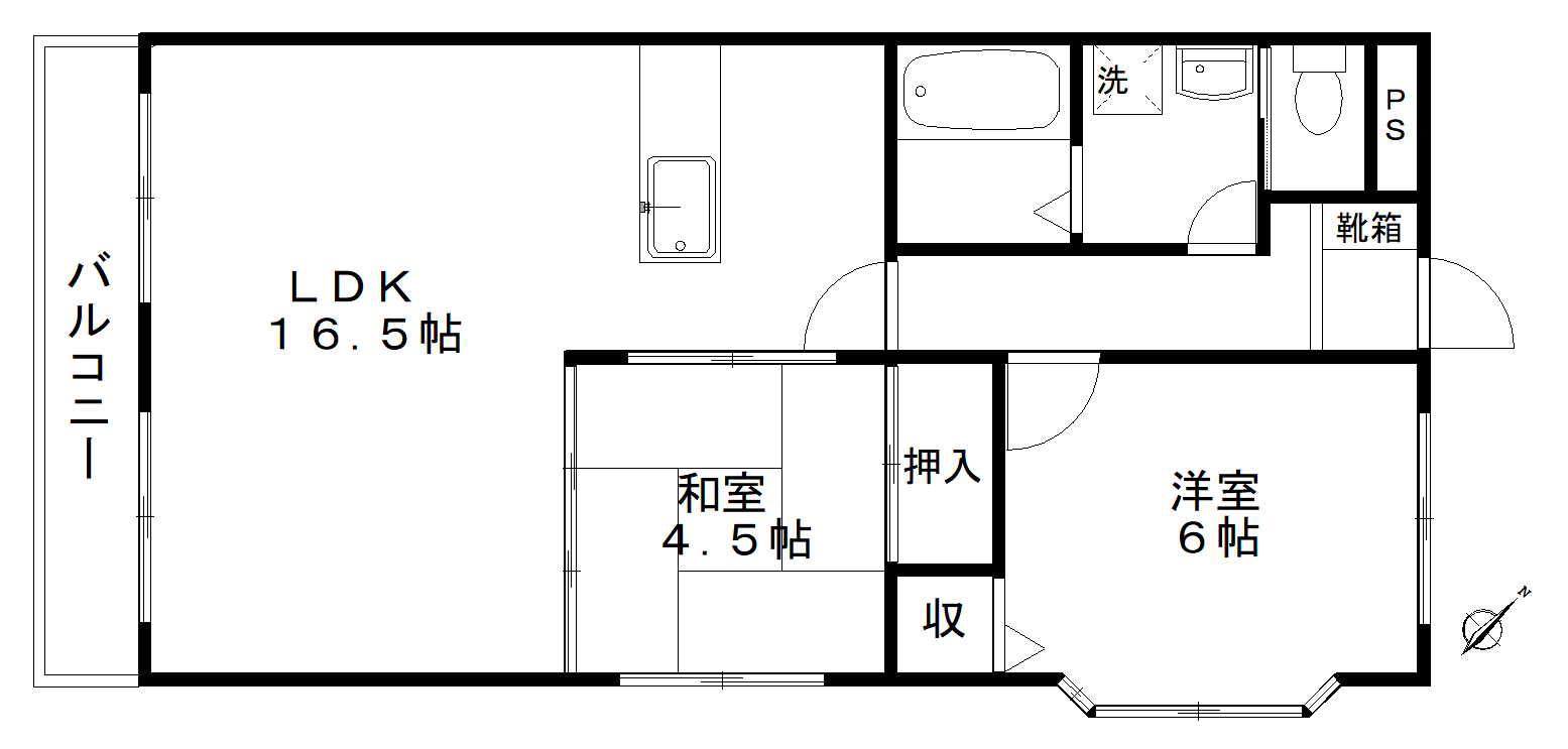 ボヌゥールII(2LDK/2階)の間取り写真