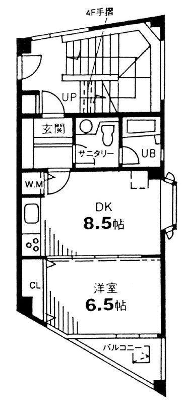 アルファウエスト(1DK/4階)の間取り写真
