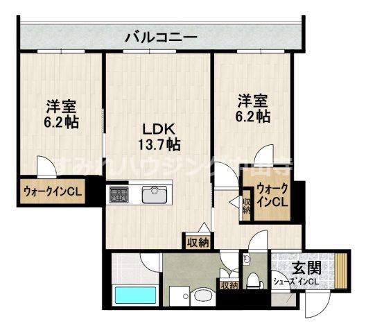 CELFENA 宝塚・川面 HAUTDEGAMME(2LDK/2階)の間取り写真