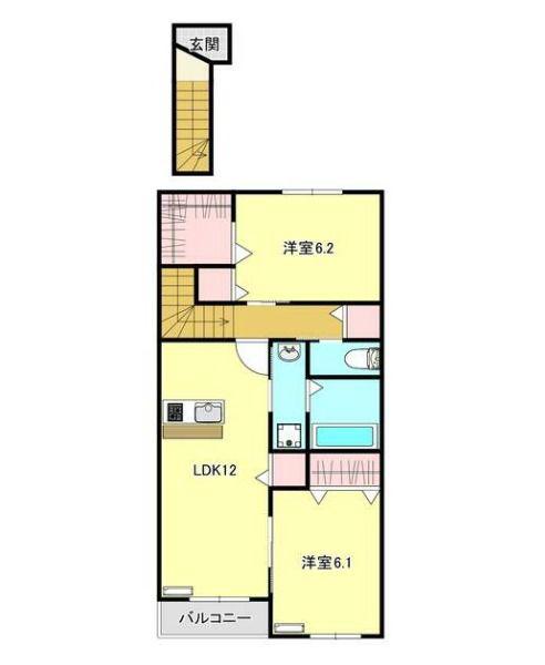 JR東北本線 館腰駅 徒歩18分 2階建 築1年(2LDK/2階)の間取り写真