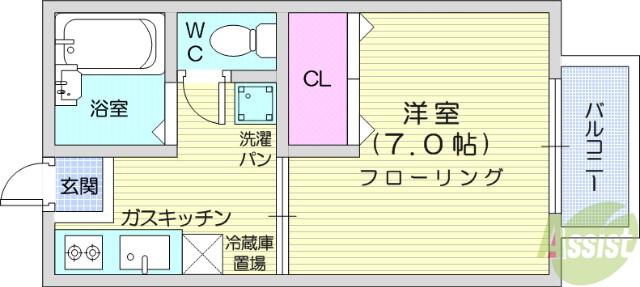 ヴィラヴェルディB(1K/2階)の間取り写真