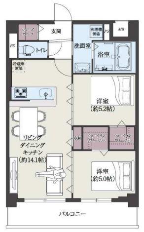 エルグランド博多の杜(2LDK/9階)の間取り写真