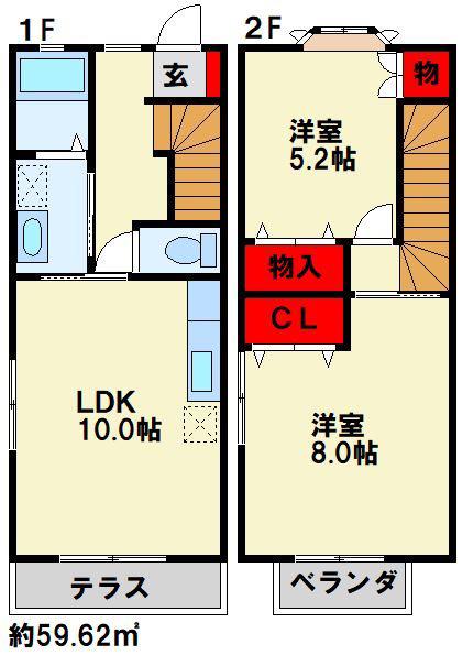 バレンシア南行橋B(2LDK/1階)の間取り写真