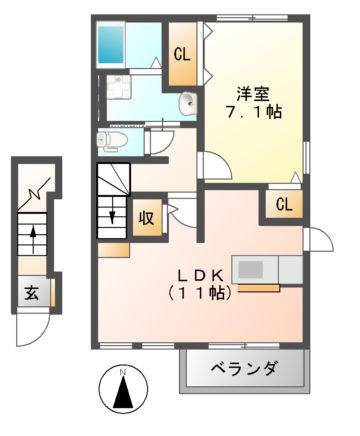 フェリーチェI(1LDK/2階)の間取り写真