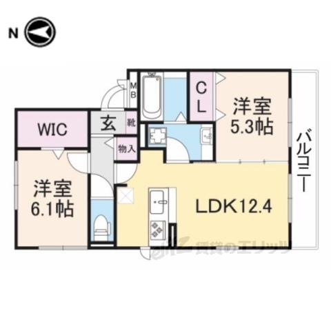 GRAND ILE(2LDK/2階)の間取り写真