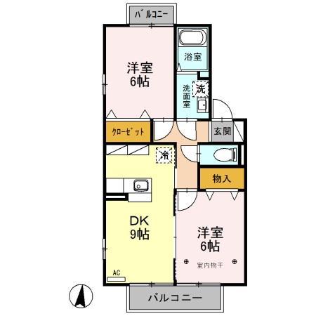 ベルテI(2DK/2階)の間取り写真