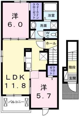 リンク A(2LDK/2階)の間取り写真