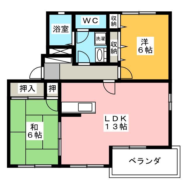 セントラル長松 C棟(2LDK/2階)の間取り写真