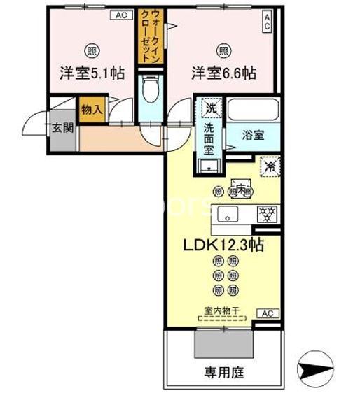 トリシア上中野(2LDK/1階)の間取り写真