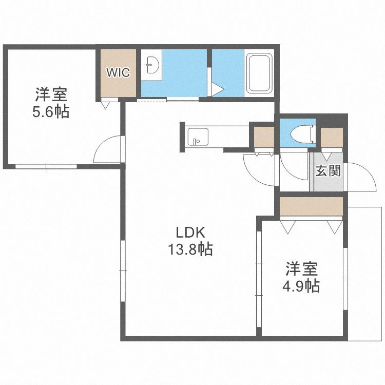 ブランシャールEK琴似(2LDK/2階)の間取り写真