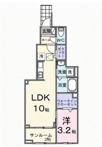 ヒカルサ西東京向台イースト(1LDK/2階)の間取り写真