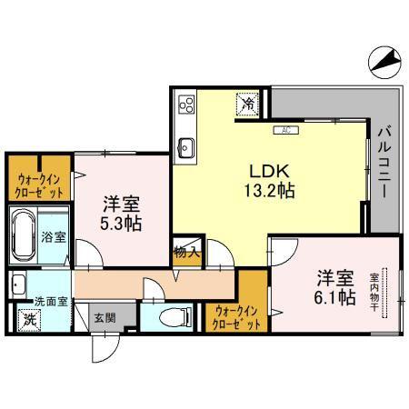 ウィズパーク ノーサイド(2LDK/3階)の間取り写真