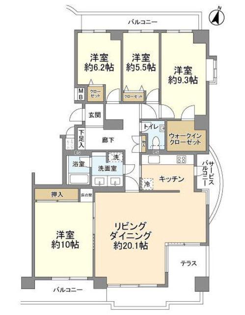 セソール川崎京町ハイライズ フォースピア(4LDK/12階)の間取り写真