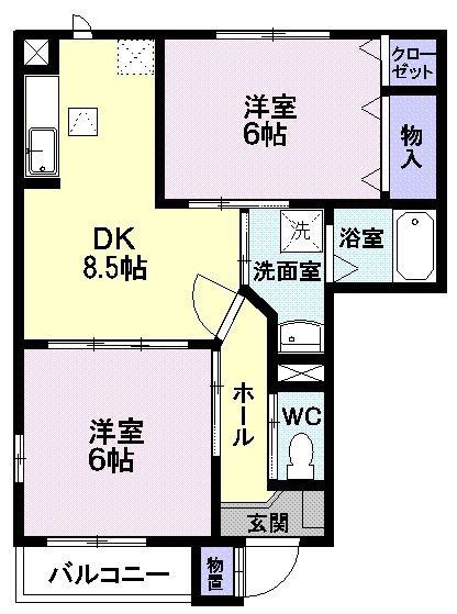 ソレーユC(2DK/1階)の間取り写真