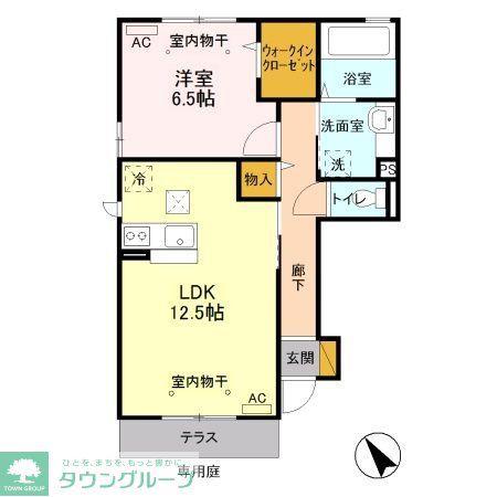 カーサデルソーレ B(1LDK/1階)の間取り写真