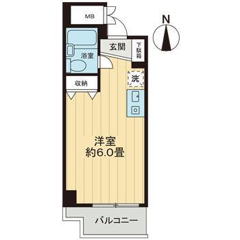 フラット16(ワンルーム/4階)の間取り写真