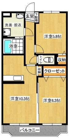 ヒルズ知手(2LDK/2階)の間取り写真