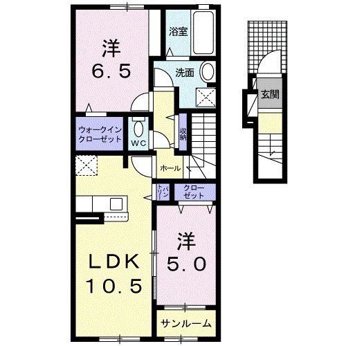 ラ・セゾンII(2LDK/2階)の間取り写真