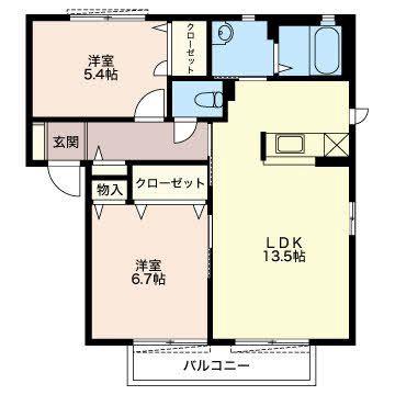 アーバンドエル(2LDK/2階)の間取り写真