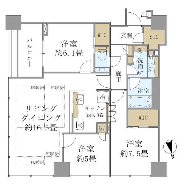 白金ザ・スカイ東棟(3LDK/22階)の間取り写真