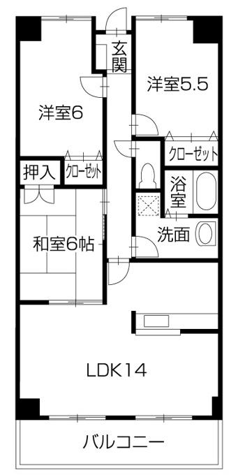 スペース・ドゥ川内(3LDK/3階)の間取り写真