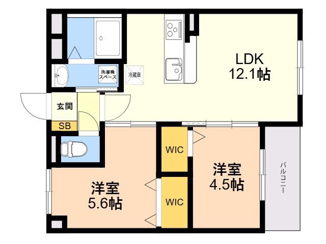 LUXCAS大橋(2LDK/4階)の間取り写真