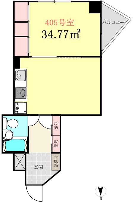 梅里大同マンション(1LDK/4階)の間取り写真