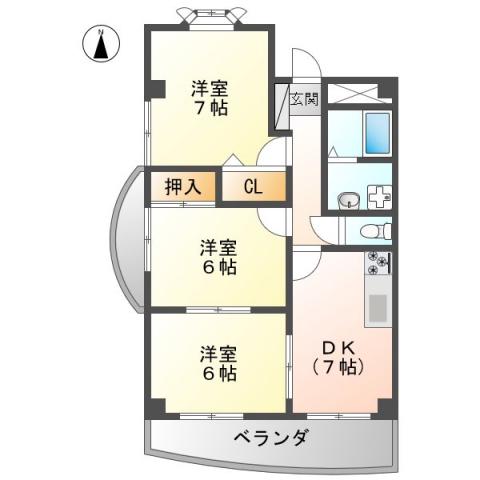 メゾンはなみずき(3DK/2階)の間取り写真