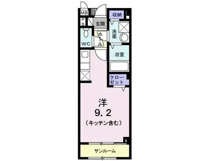 アンソレイユB(ワンルーム/2階)の間取り写真