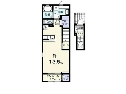サクシードII(ワンルーム/2階)の間取り写真