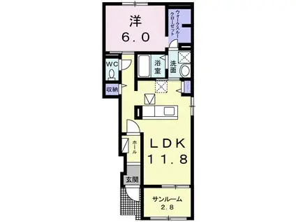 プレミアム・リゾートA(1LDK/1階)の間取り写真