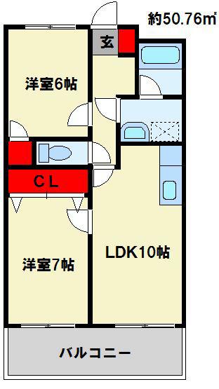 エルフ・フォレスト(2LDK/7階)の間取り写真