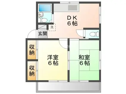 シャトーイワセ1(2DK/1階)の間取り写真