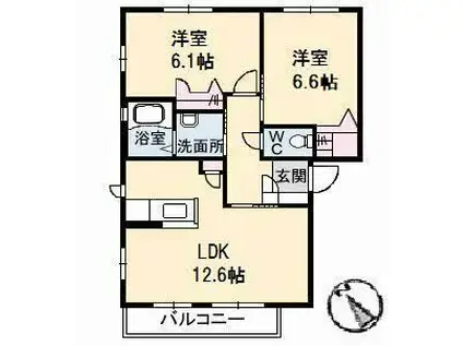 ガーデンプレイスTAMURA A(2LDK/2階)の間取り写真